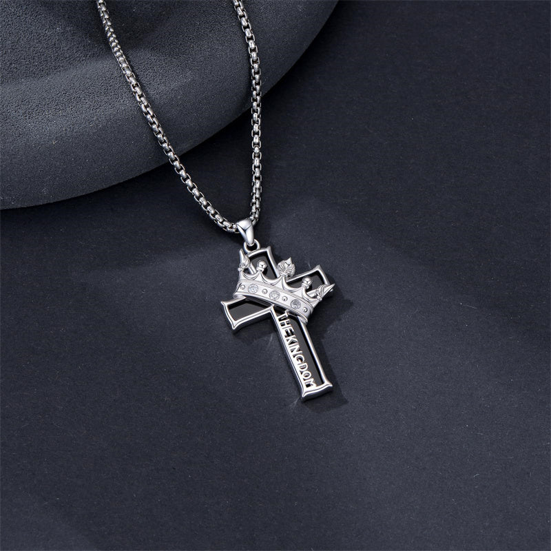Sterling Silver Cross Christian Pendant Necklace for Men