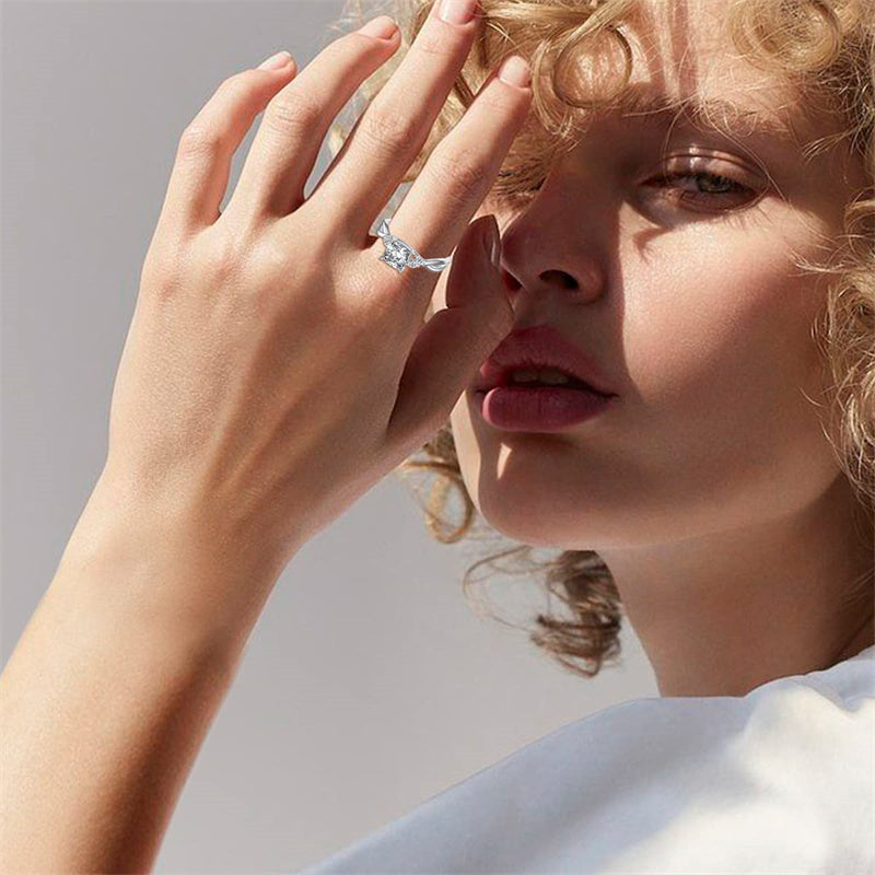 Sterling Silver Personalized Engraved Moissanite Engagement Ring