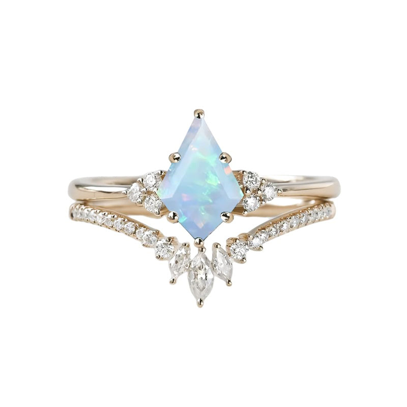 Sterling Silver 10K 14K 18K Gold Kite Cut Gemstone Wedding Ring Set