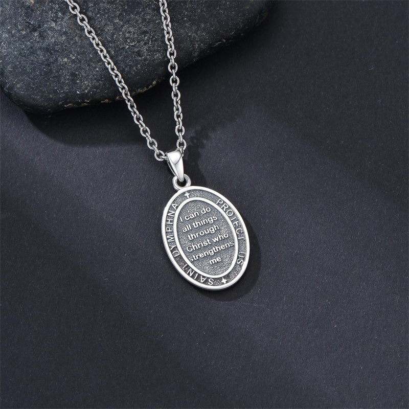 Sterling Silver St Anthony Francis Joseph Peregrine Raphael Sebastian Medal  Protection Pendant Necklace