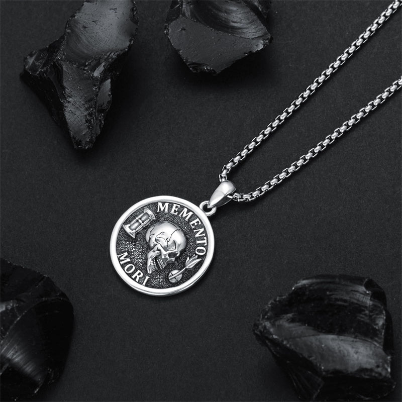 Sterling Silver Memento Mori Pendant Necklace for Men