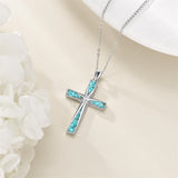 Sterling Silver Abalone Shell Turquoise Origami Cross Pendant Necklace