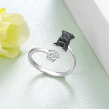 Sterling Silver Black Pug Doberman Boston Terrier Beagle Adjustable Ring