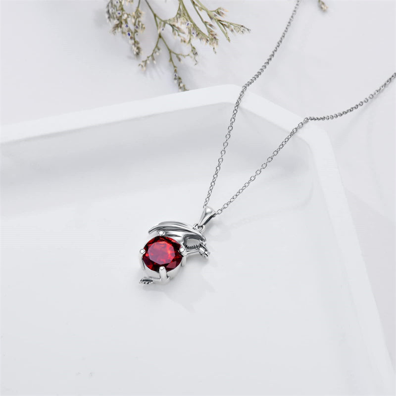 Sterling Silver Birthstone Dragon Pendant Necklace