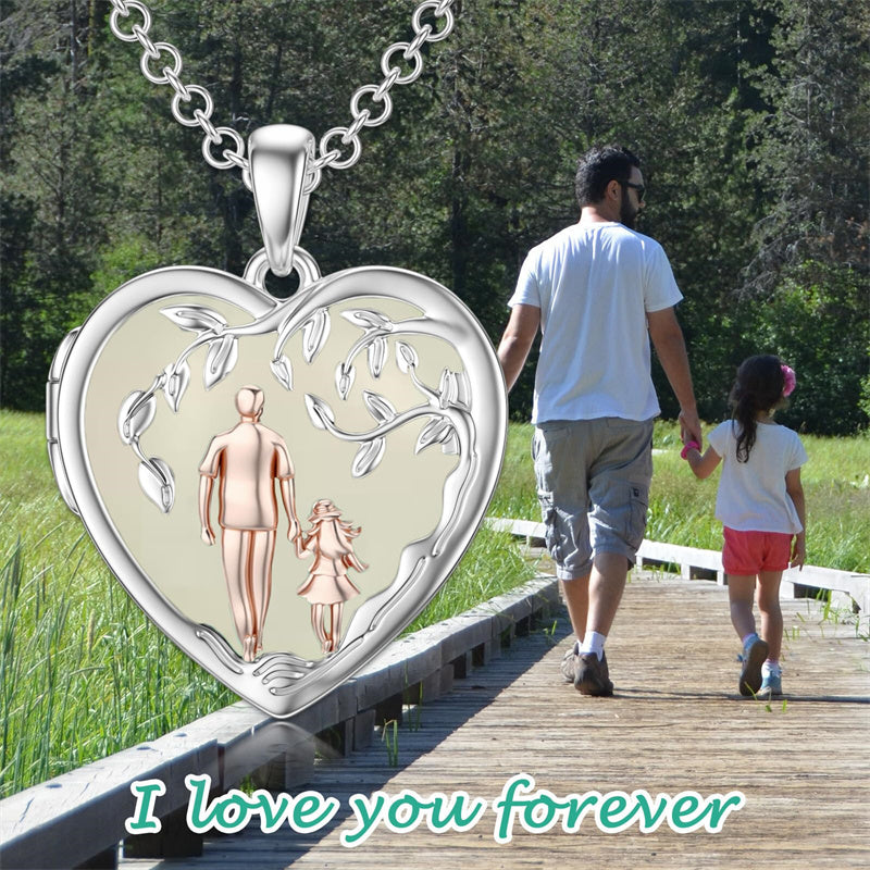 Sterling Silver Personalized Photo Blue Opal Luminous Stone Pink Opal Father Daughter Pendant Necklace