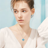 Sterling Silver Personalized Photo Blue Opal Luminous Stone Pink Opal Father Daughter Pendant Necklace