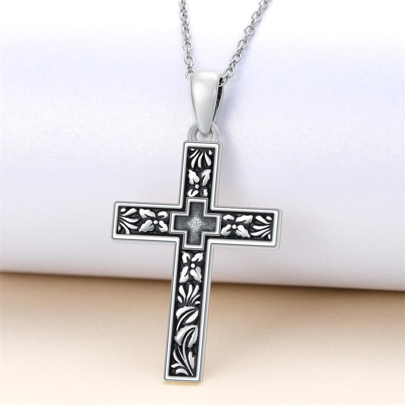 Sterling Silver Filigree Cross Pendant Necklace for Women
