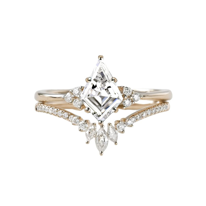 Sterling Silver 10K 14K 18K Gold Kite Cut Gemstone Wedding Ring Set