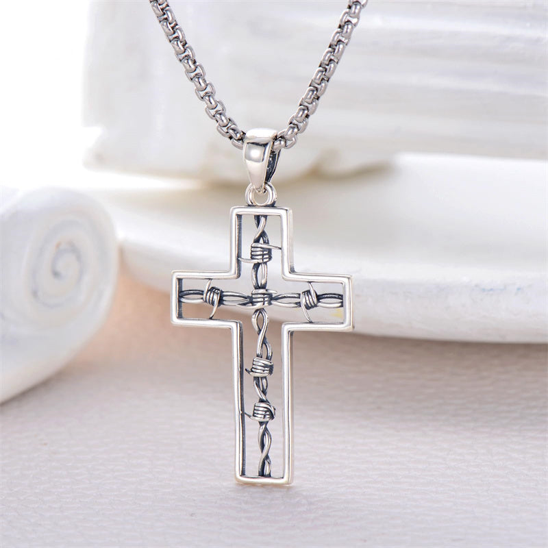 Sterling Silver Cross Christian Pendant Necklace for Men