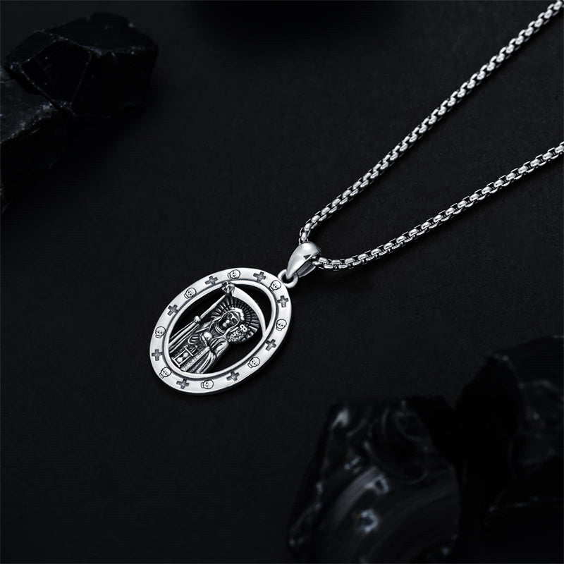 Sterling Silver Aztec Lion Cross Pendant Necklace