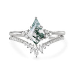 Sterling Silver 10K 14K 18K Gold Kite Cut Gemstone Wedding Ring Set