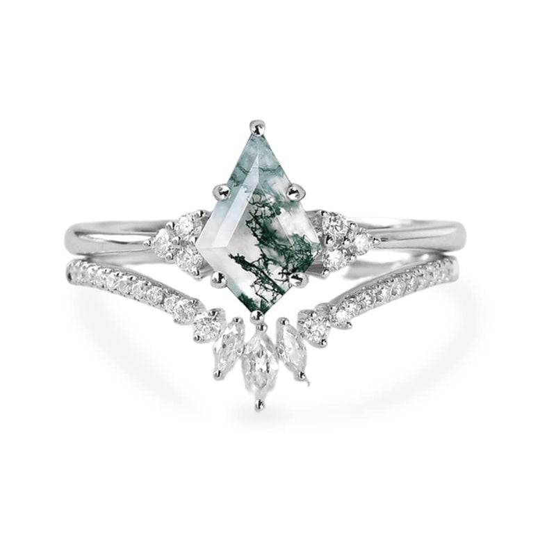 Sterling Silver 10K 14K 18K Gold Kite Cut Gemstone Wedding Ring Set