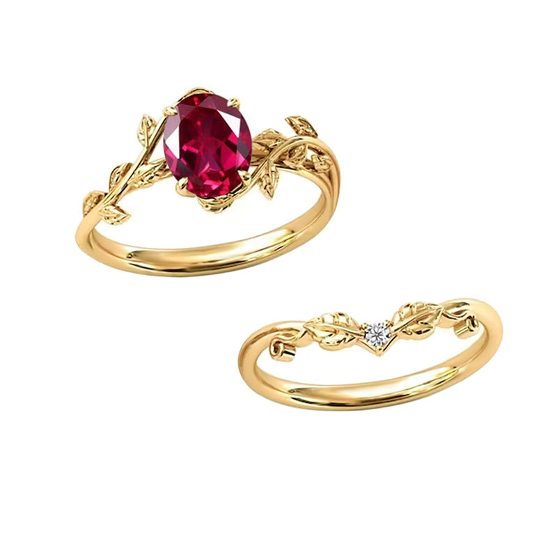 Sterling Silver 10K 14K Gold Leaf Oval Cut Vine Gemstone Set Engagement Wedding Ring