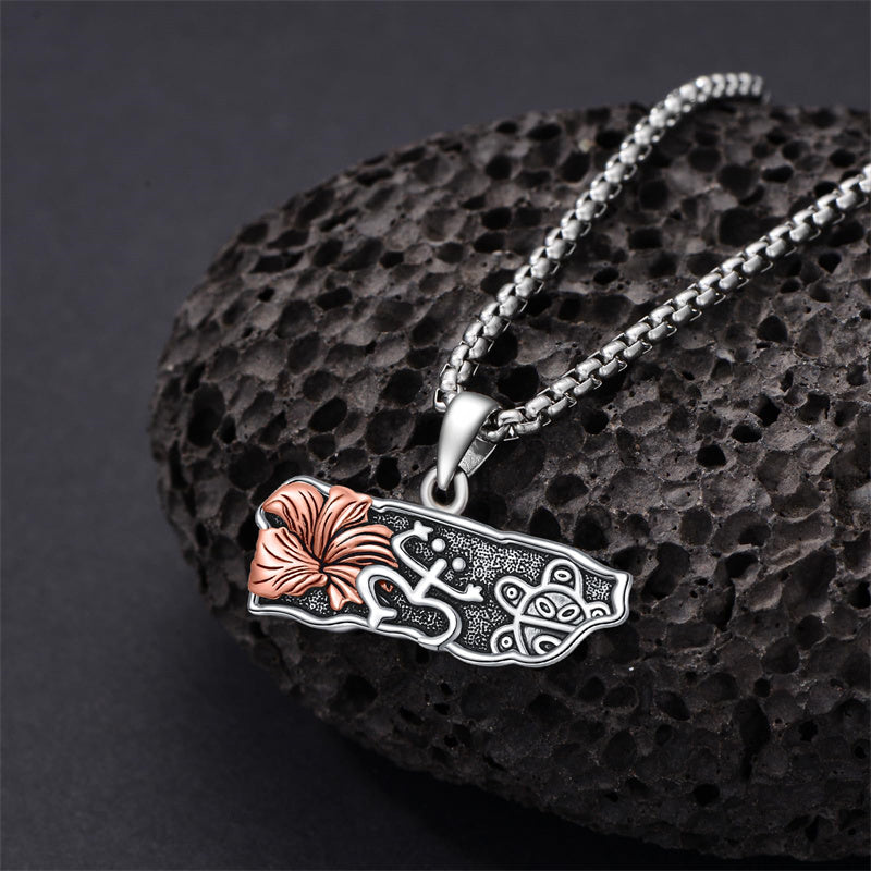 Sterling Silver Frog Puerto Rican Map Pendant Necklace