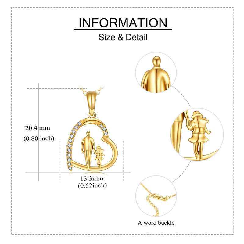 10K 14K 18K Gold Father Daughter Heart Pendant Necklace For Gift