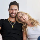 Sterling Silver Layered Cross Necklace for Men with Stainless Steel Cuban Link Rope Chain