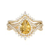 Sterling Silver 10K 14K 18K Gold  Pear Shaped Gemstone Engagement Rings Set