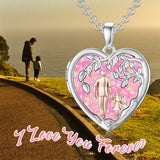 Sterling Silver Personalized Photo Blue Opal Luminous Stone Pink Opal Father Daughter Pendant Necklace