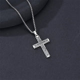 Sterling Silver Cross Christian Pendant Necklace for Men