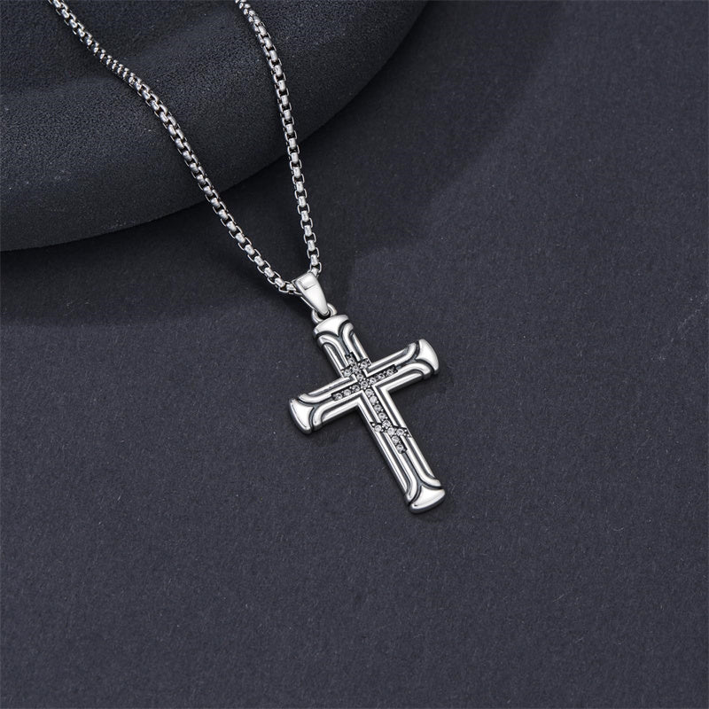 Sterling Silver Cross Christian Pendant Necklace for Men