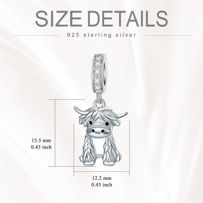 Sterling Silver Highland Cow Charm Beads