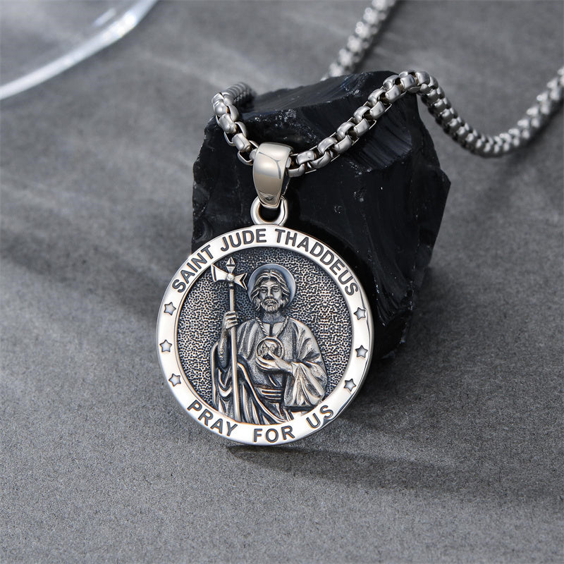 Sterling Silver Saint  Michael Christopher Sebastian Jude Gabriel Anthony Religious Pendant Necklace