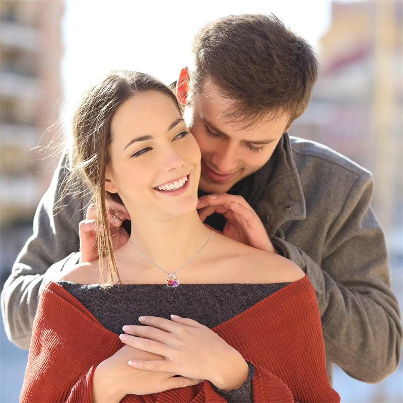 Sterling Silver Heart Birthstone Pendant Necklace
