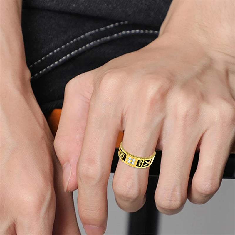 Sterling Silver Personalized Birthstone Engraved Pattern Class Band Ring For Men