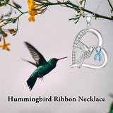 Sterling Silver Cubic Zircon Hummingbird Cancer Awareness Pendant Necklace Gifts for Women