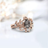 Sterling Silver 10K 14K 18K Personalized Engraved 2CT Natural Black Rutilated Quartz Engagement Ring Set