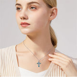 Sterling Silver  Abalone Shell Eastern Orthodox Cross Religious Pendant Necklace