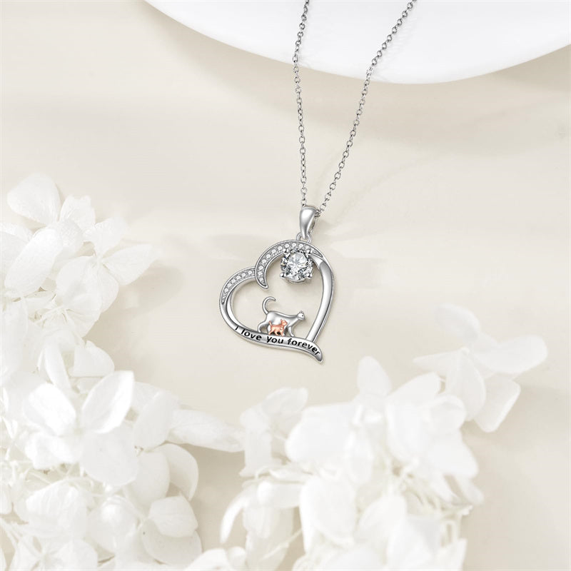 Sterling Silver Cat Pendant Necklace Engraved with I Love You Forever