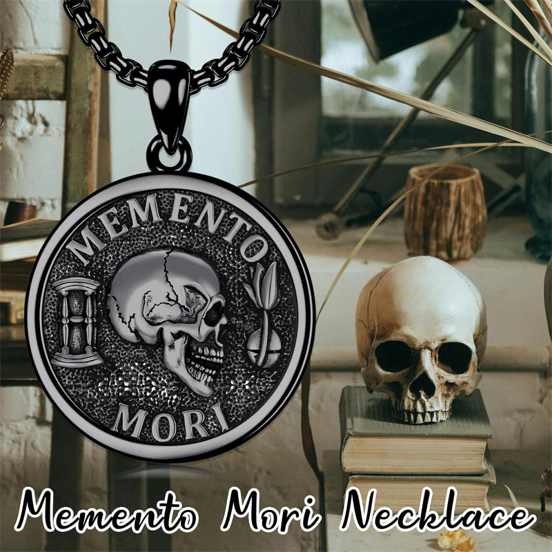 Sterling Silver Memento Mori Skull Pendant Necklace