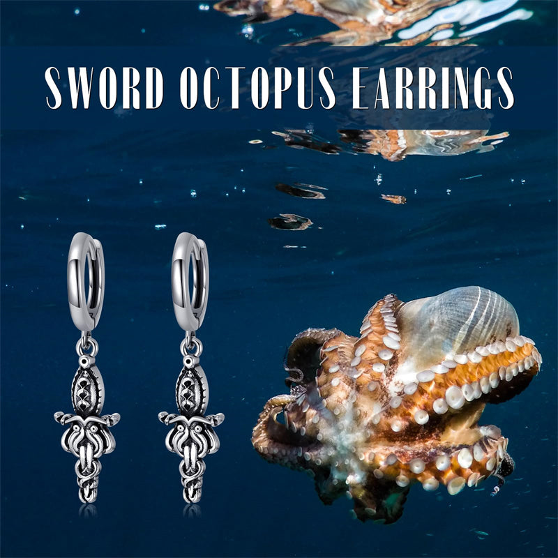 Sterling Silver Medieval Sword Dangle Cross Knives  Ankh Drop Earrings