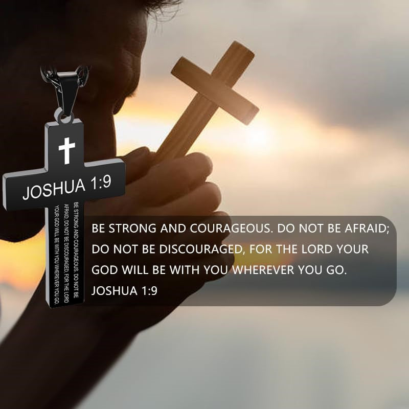 Stainless Steel Bible Verse Cross Necklace for Men with Cuban Chain