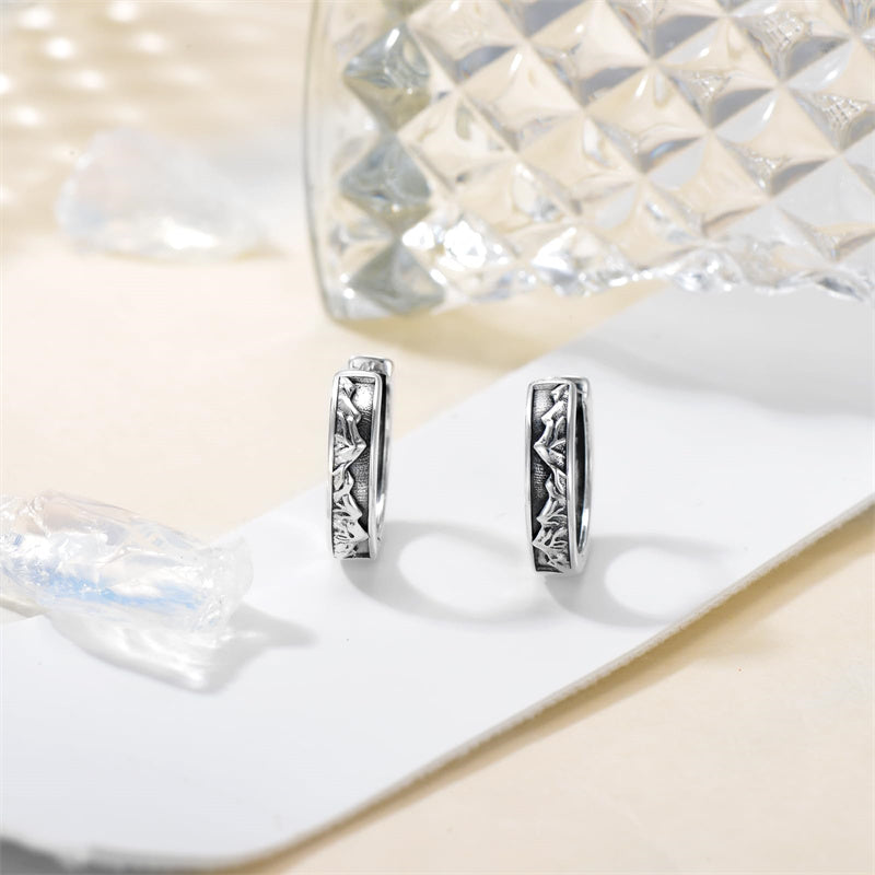 Sterling Silver Mountain Hoop Earrings
