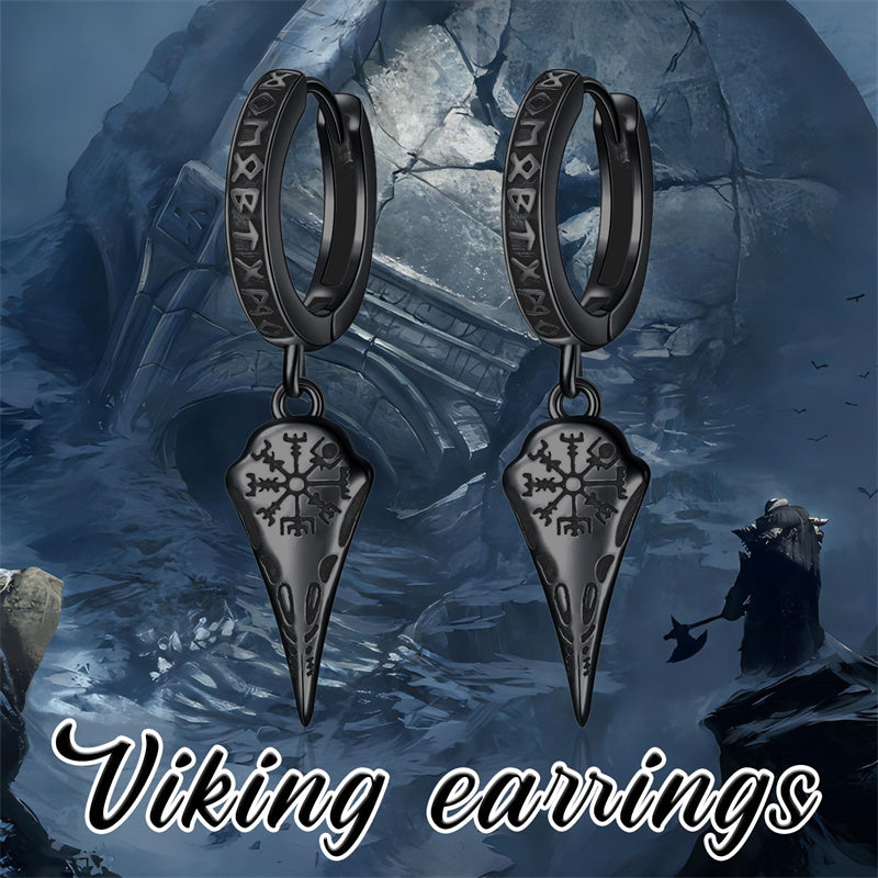 Sterling Silver Viking Raven Stud Dangle Earrings