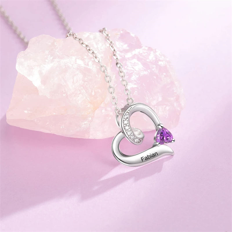 10K 14K 18K Gold Personalized Birthstone Heart Pendant Necklace