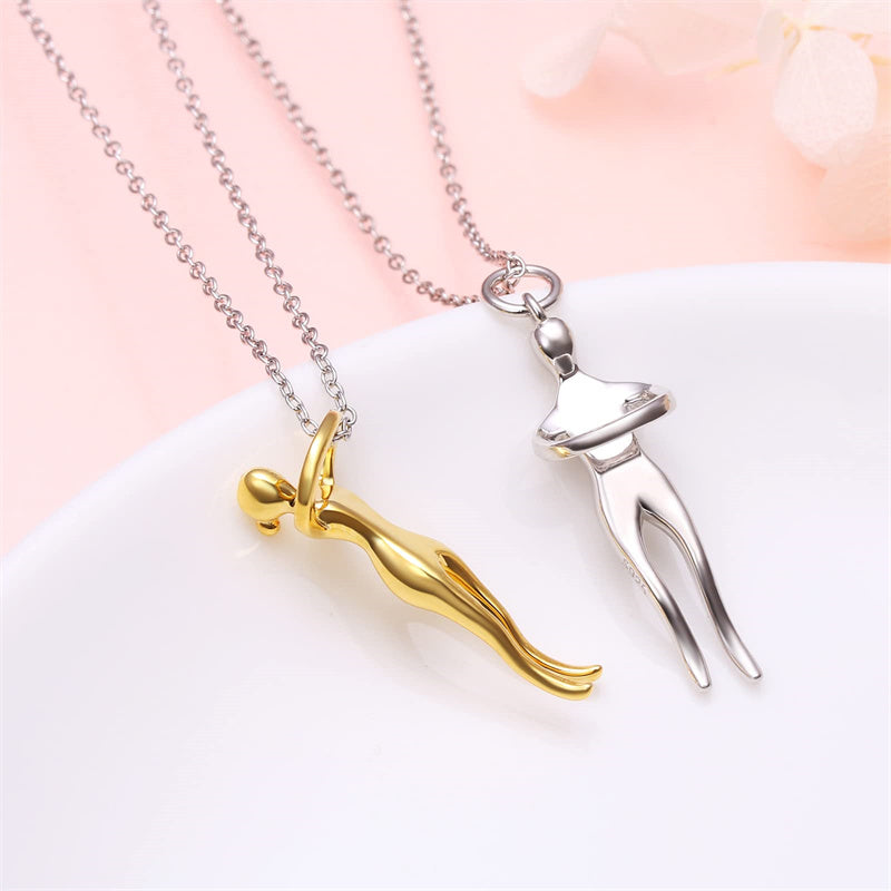 Sterling Silver Hug Couple Pendant Necklace Gift