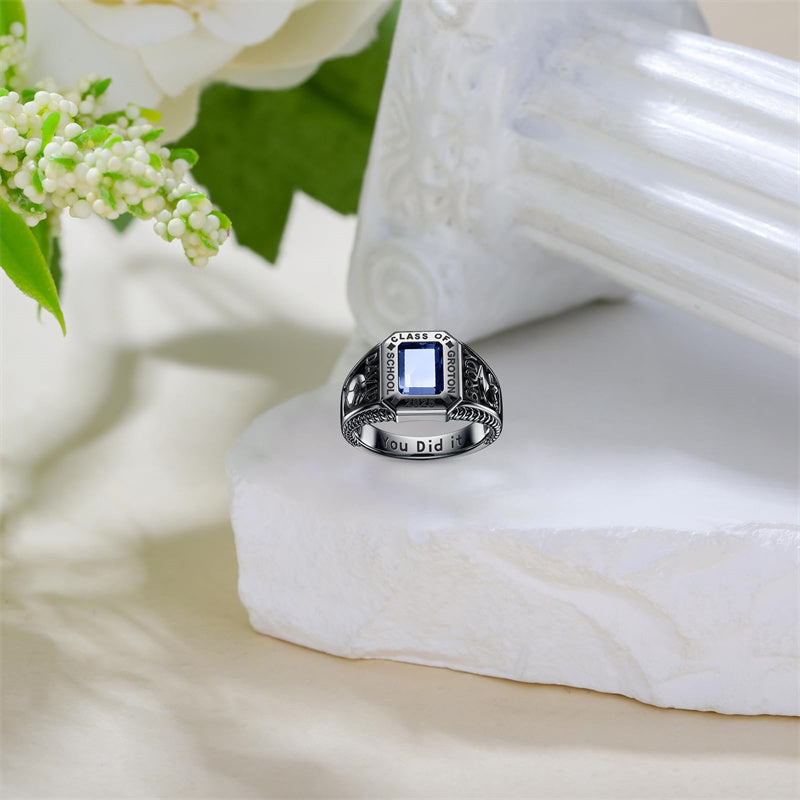 Sterling Silver Personalized Pattern High School College Class Ring Gift for Men