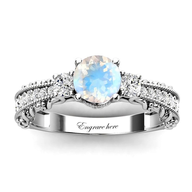 Sterling Silver 10K 14K 18K Personalized Engraved 1 Carat  Round Birthstone Engagement Ring