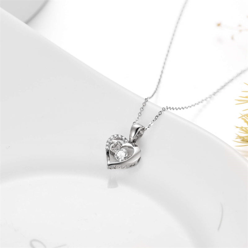 18K Gold Cubic Zirconia Double Love Heart Pendant Necklace