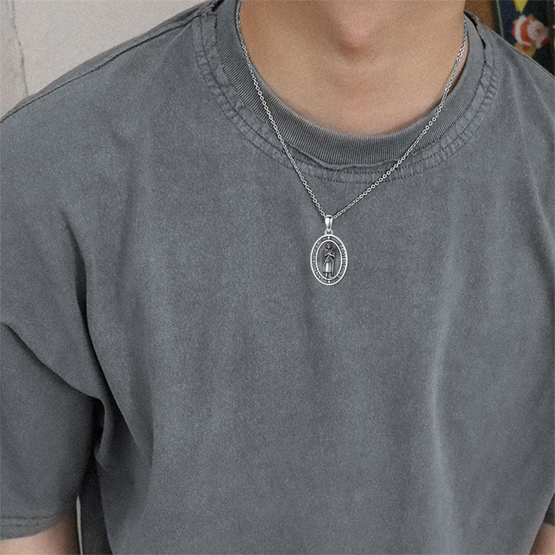 Sterling Silver St Anthony Francis Joseph Peregrine Raphael Sebastian Medal  Protection Pendant Necklace