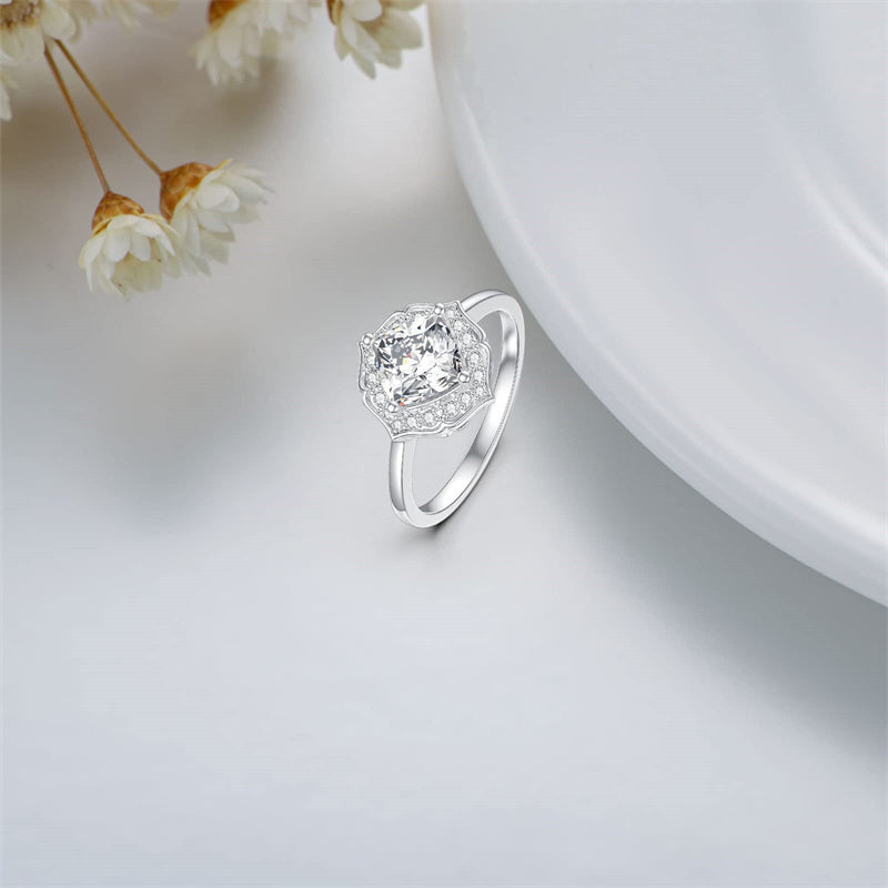 Sterling Silver Personalized Engraved Moissanite Engagement Wedding Anniversary Ring