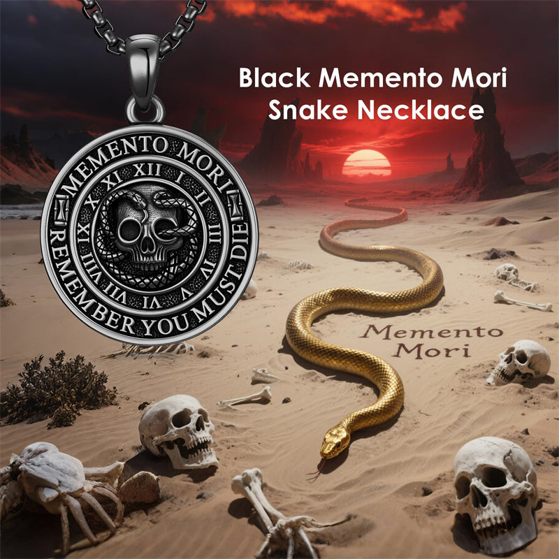 Sterling Silver Memento Mori Gothic Skull Amulet Pendant Necklace for Men