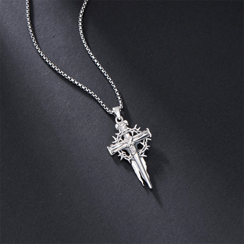 Sterling Silver Nail Cross Pendant Necklace for Men