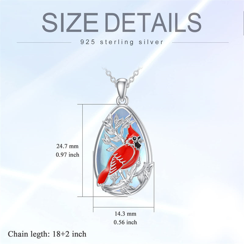 Sterling Silver Moonstone   Cardinal Pendant Necklace