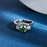 Sterling Silver Green Moissanite Wedding Ring Set