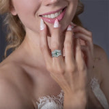 Sterling Silver Round Natural Moss Agate Couples Promise Wedding Ring Set