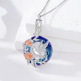 Sterling Silver Crystal Hummingbird Urn Necklace for Ashes